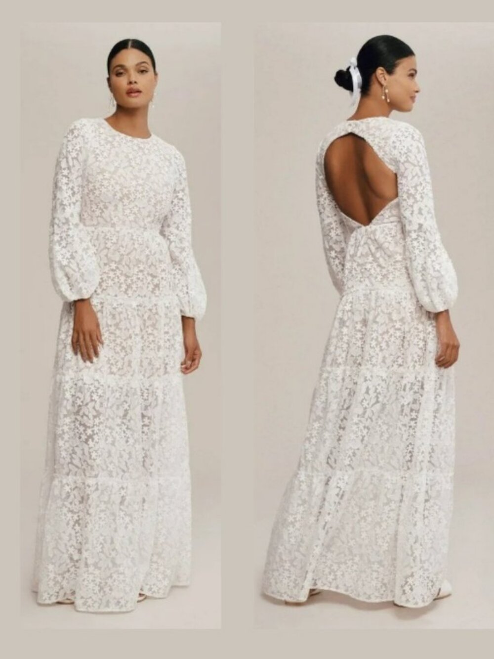 Anthropologie X DTP White Lyra Embroidered Wedding Dress w/ Floral Veil  Sz XXL